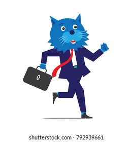 business cat running character vector illustration mascot 
