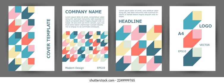 Business catalog cover layout collection A4 design. Modernism style isometric certificate mockup collection vector. Tile geometric elements pattern vertical cover design