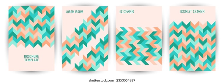Layoutbild-Vektordesign für den Unternehmenskatalog. Der modische Plakatlayoutset Eps10 im Memphis-Stil. Mosaikformen mit geometrischer Zusammensetzung A4-Deckendesign