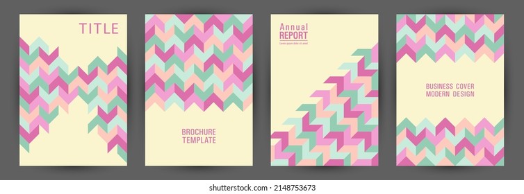 Business catalog cover page mokup set graphic design. Suprematism style colorful folder layout set vector. Mosaic geometric shapes pattern A4 cover design