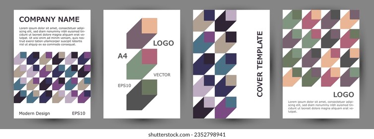 Diseño geométrico de la colección de copias de páginas de portadas del catálogo comercial. Colección de simulación de carpetas de moda estilo suizo Eps10. Diseño de la cubierta de elementos geométricos del tema A4