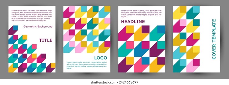 Business catalog cover page mokup collection graphic design. Memphis style digital journal mockup collection Eps10. Tile geometric elements texture A4 cover design