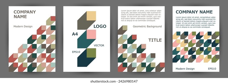 Business catalog cover page mokup collection vector design. Bauhaus style future certificate mockup collection vector. Mosaic geometric elements texture vertical card design