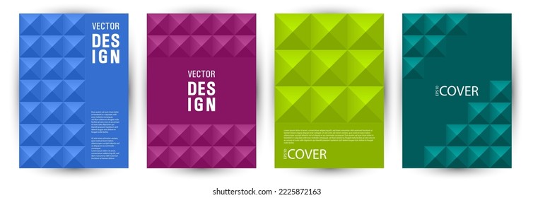 Business catalog cover template bundle geometric design. Bauhaus style creative voucher template bundle Eps10. Mosaic geometric elements pattern vertical card design