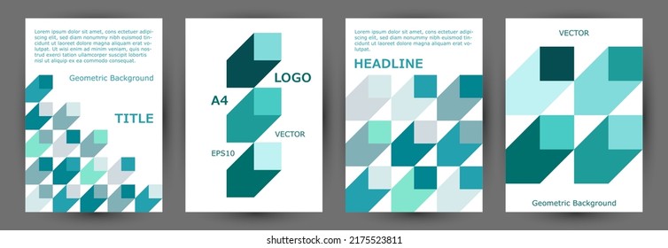 Business catalog cover template collection graphic design. Modernism style material journal layout collection vector. Mosaic geometric shapes pattern vertical card design