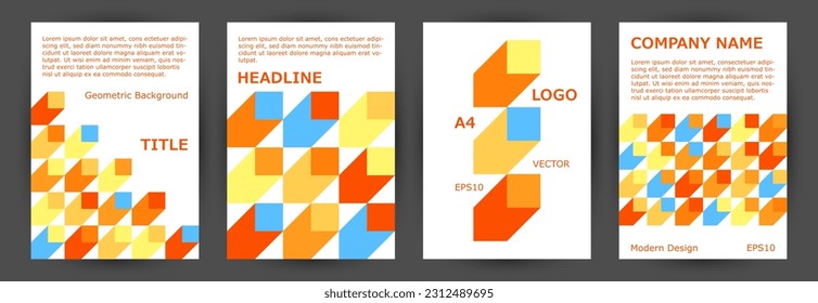 Business catalog cover template collection vector design. Memphis style modern poster mockup collection Eps10. Tile geometric shapes composition A4 card design