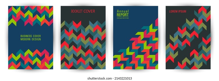 Business catalog front page template set A4 design. Minimalist style abstract journal layout set Eps10. Tile geometric shapes background vertical cover design