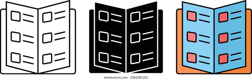 Business catalog, reference book linear icon. Catalogue, restaurant menu thin line illustration. School textbook contour symbol․ Lined, colored and isolated version. Vector illustration