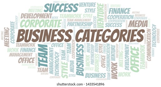 Business Categories word cloud. Collage made with text only.