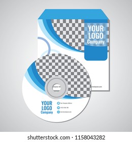 Business CD cover template vector design with blue wave colour illustration