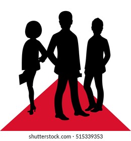 Business Celebrity Silhouette On Red Carpet. Male Female People Posing Vector Illustration