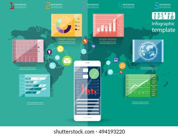 Business cellphone Technology modern Idea and Concept Vector illustration Infographic template with icon,World map,graph.