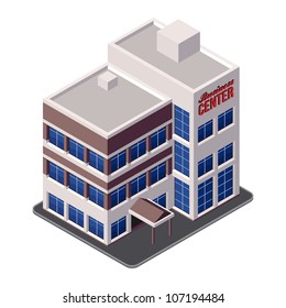 Business Center Building, Office, For Real Estate Brochures Or Web Icon. Isometric Vector EPS10