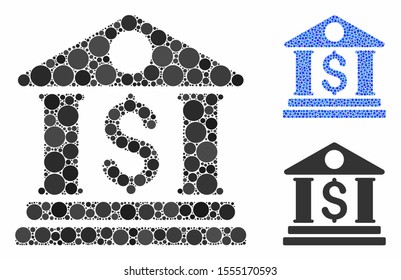 Business center composition of small circles in different sizes and shades, based on business center icon. Vector random circles are organized into blue composition.