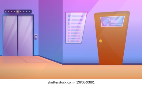 business center corridor with elevator and door to office, vector illustration