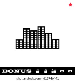 Business center icon flat. Black pictogram on white background. Vector illustration symbol and bonus button open and closed lock, folder, star