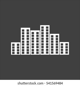 Business center icon flat. Vector white illustration isolated on black background. Flat symbol
