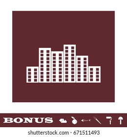 Business center icon flat. White pictogram on brown background. Vector illustration symbol and bonus icons