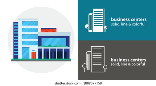 business center isolated vector flat icon. skyscraper line solid design element