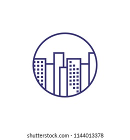 Business center line icon. Building, skyscraper, city, circle. Business concept. Can be used for topics like urban district, architecture, downtown, metropolis