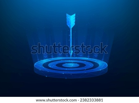 business the center of the target digital technology blue background. concept of focusing aim on work. arrow center dashboard. strategy for setting success goal. vector illustration digital low poly.