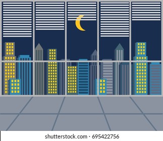 Business center. Vector illustration. Skyscrapers. View from the window at night