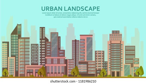 Business centers in the daytime. Modern skyscrapers, offices and other urban landscape in a vector.