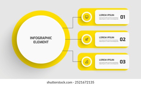 Business Central Circle Apresentação infográfica com cor amarela 4 círculos Número e ícone