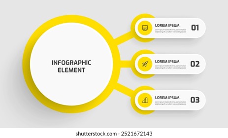 Presentación de infografía del círculo central del negocio con el número y el icono amarillos de los círculos 4