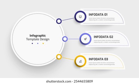 Presentación de infografía de círculo central de negocios con opción de etiqueta de círculo 3 e icono para flujo de trabajo