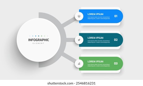 Apresentação Infográfica de Círculo Central de Negócios com 3 Ícone de Rótulo de Retângulo para Apresentação
