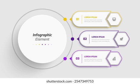 Business Central Circle Infographic Presentation with Abstract Design, 3 Numbers, and Icons