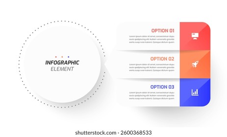 Business Central Circle Infographic Presentation with Minimal Color Square Label 3 Option and Icon	