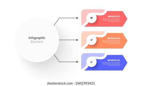 Business Central Circle Infographic Presentation with Abstract Label 3 Option and Icon for Workflow