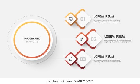 Business Central Circle, Infographic Presentation with Gradient Color, Rhombus Label, 3 Numbers and Icon