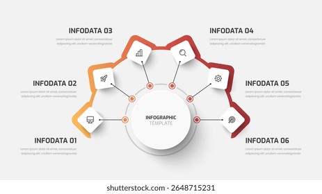 Business Central Circle, Infographic Presentation with Gradient Color, Rhombus Label, 6 Options and Icon
