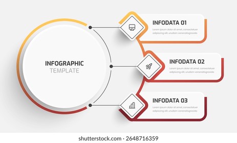 Círculo central del negocio, presentación de la infografía con el color del degradado, etiqueta del rombo, 3 opciones e icono