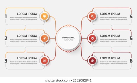 Business Central Circle, Infographic Presentation with Gradient Color, Circle Label, 6 Numbers, Line and Icon
