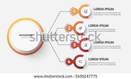 Business Central Circle, Infographic Presentation with Gradient Color, Line, 4 Numbers and Icon