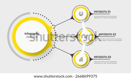 Business Central Circle Infographic Presentation with 3 Circle Label, Options, Lines, and Icons.