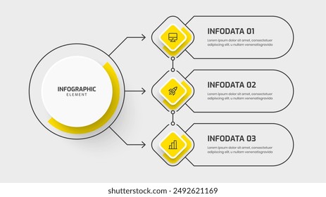 Business Central Circle Infographic Template with Yellow Color, Circle Label, Line, 3 Option and Icon