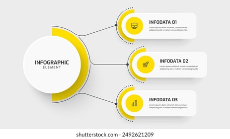 Business Central Circle Infographic Template with Yellow Color, Circle Label, Line, 3 Option and Icon