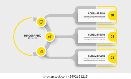 Plantilla Infográfica de Círculo Central de Negocios con Etiqueta de Círculo de Color Amarillo 3 Opción e Ícono para Presentación