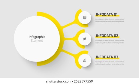 Business Central Circle Infographic Template with Yellow Color Circle Label 3 Option and Icon