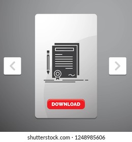 Business, certificate, contract, degree, document Glyph Icon in Carousal Pagination Slider Design & Red Download Button