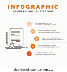 Business, certificate, contract, degree, document Infographics Template for Website and Presentation. Line Gray icon with Orange infographic style vector illustration