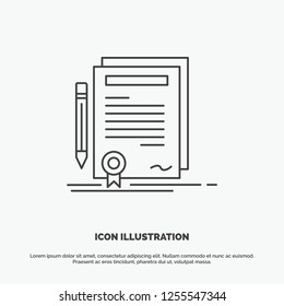 Business, certificate, contract, degree, document Icon. Line vector gray symbol for UI and UX, website or mobile application