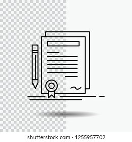 Business, certificate, contract, degree, document Line Icon on Transparent Background. Black Icon Vector Illustration