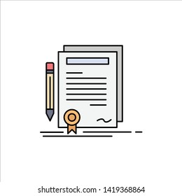 Business, certificate, contract, degree, document Flat Color Icon Vector