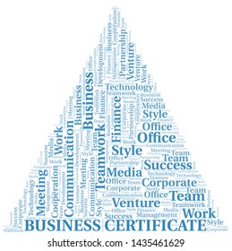 Business Certificate word cloud. Collage made with text only.